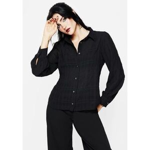 Disturbia Recluse Check Chiffon Button Up Shirt in Black